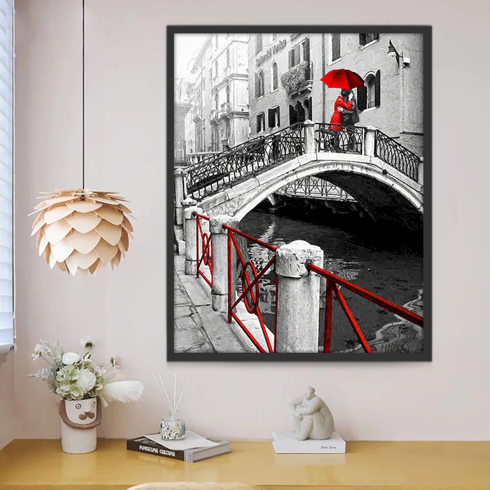 Paar Knuffelen op de Brug Schilderen op Nummers