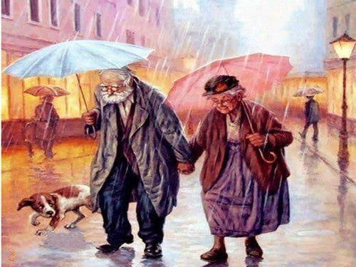 Paar met Paraplu's in de Regen Schilderen op Nummers