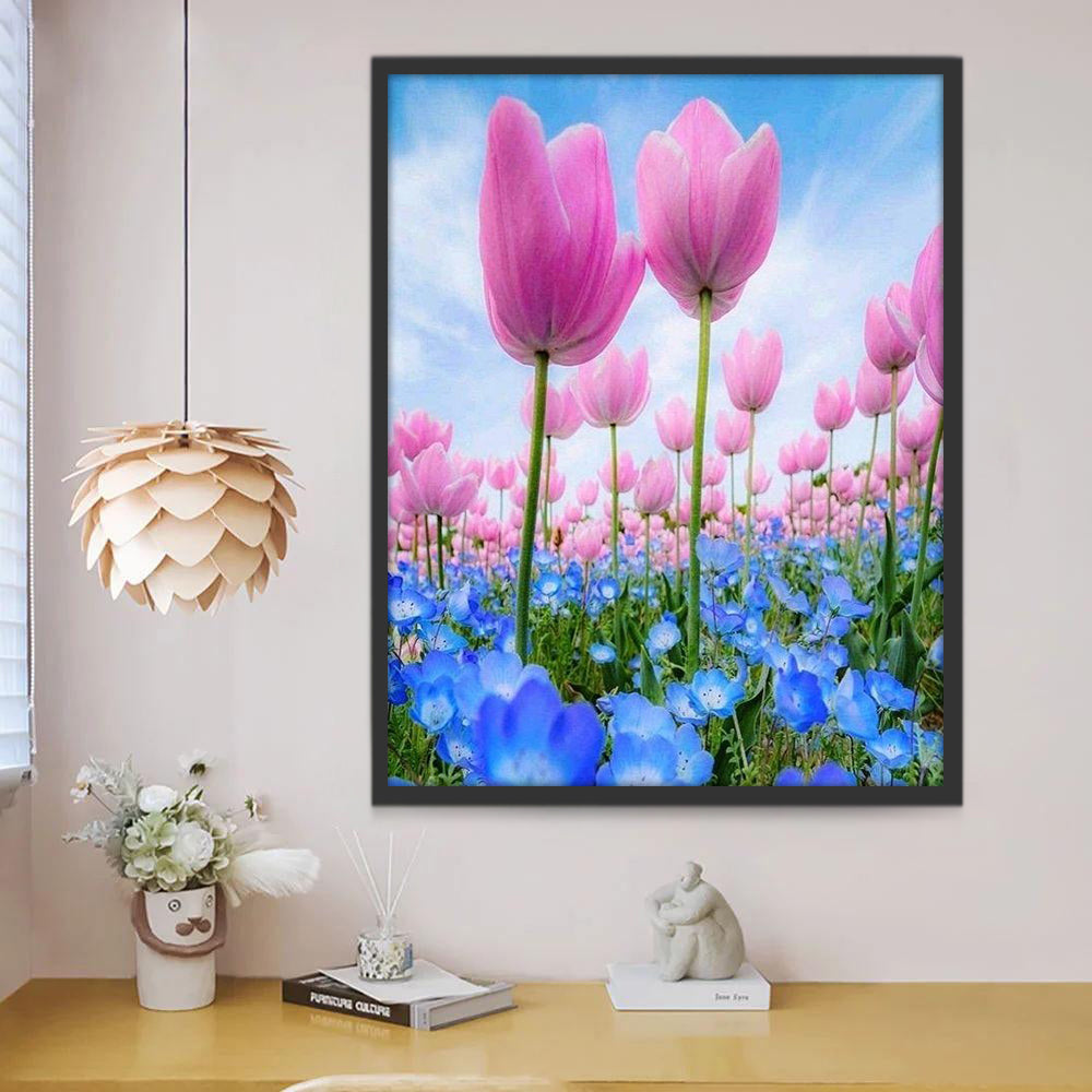 Paar Tulpen en Blauwe Bloemen Schilderen op Nummers