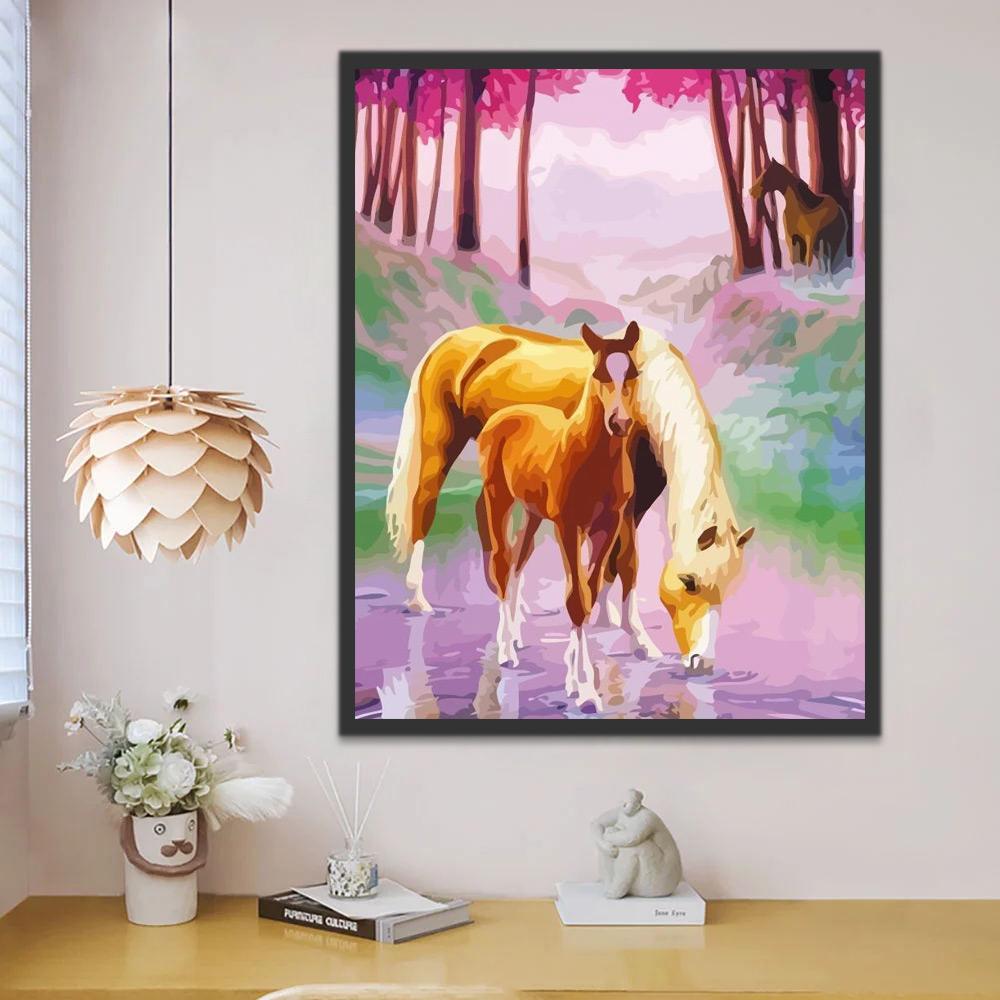 Paard Drinkend uit de Rivier Schilderen op Nummers