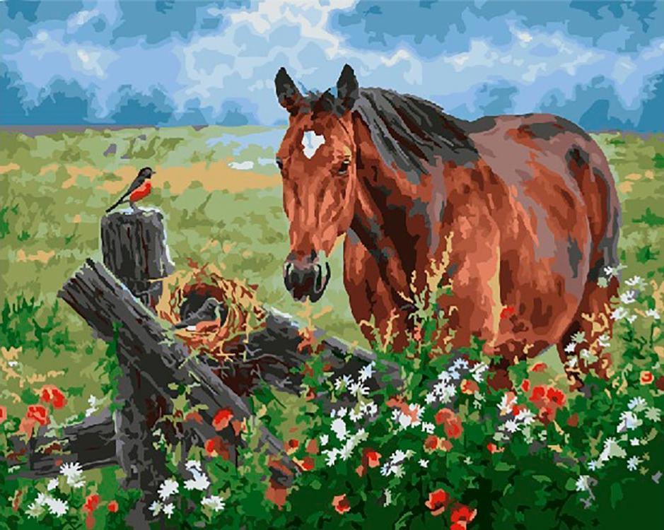 Paard en Bloemen Schilderen op Nummers