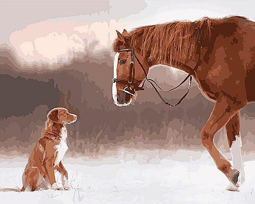 Paard en Hond in de Sneeuw Schilderen op Nummers