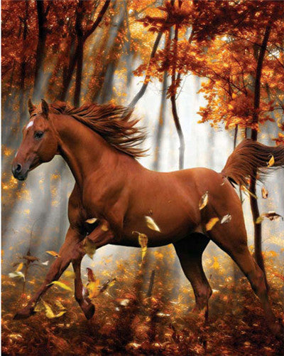 Paard in het Bos in Herfst Schilderen op Nummers