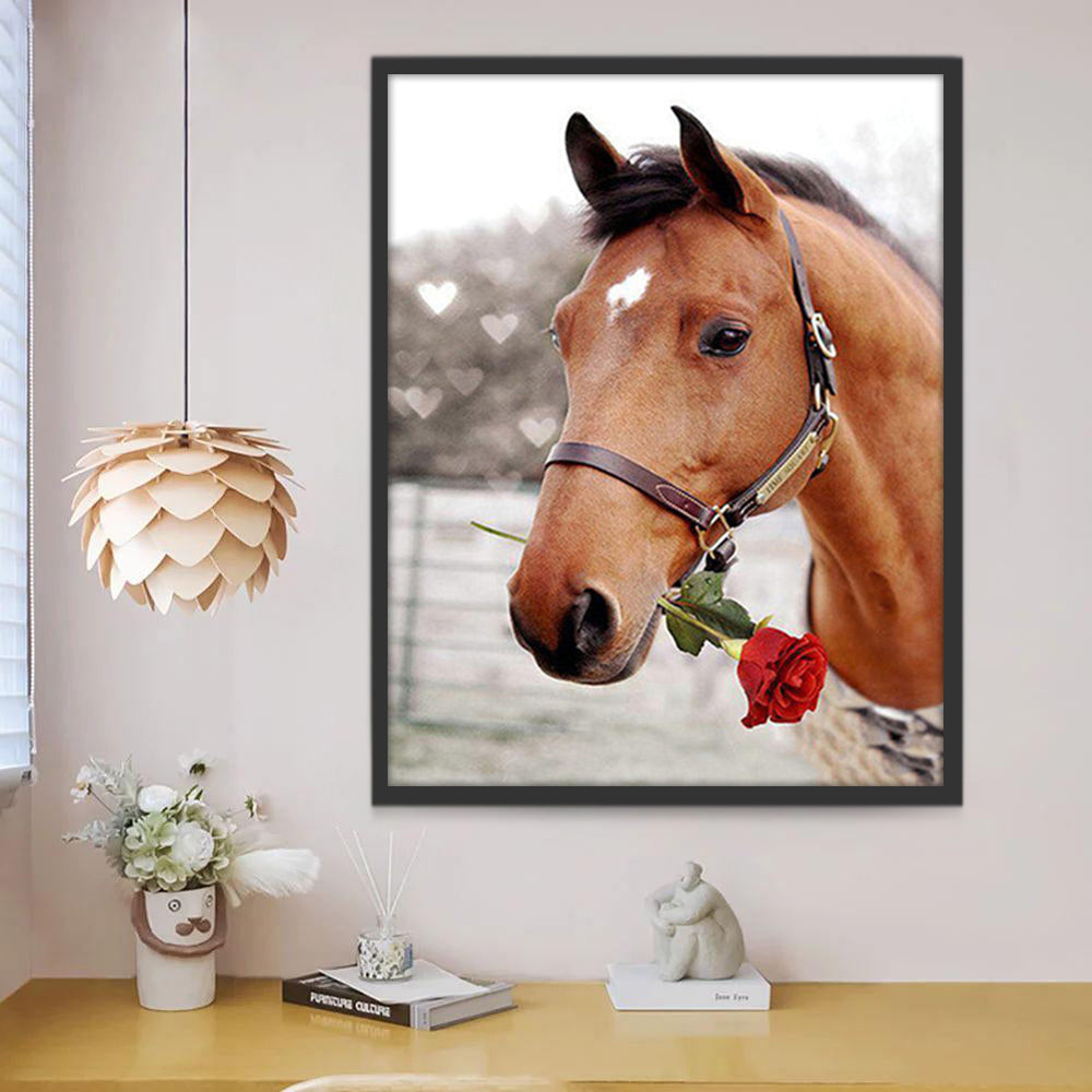 Paard met Rode Roos Schilderen op Nummers