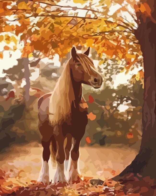 Paard onder de Boom in Herfst Schilderen op Nummers