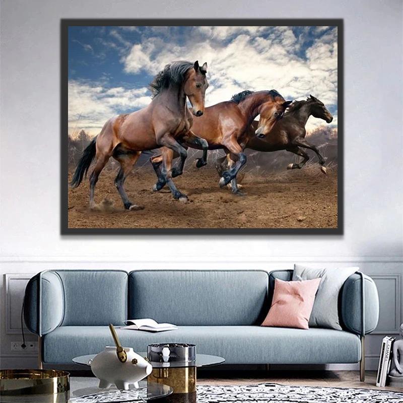 Paarden Galopperen onder de Blauwe Hemel Schilderen op Nummers