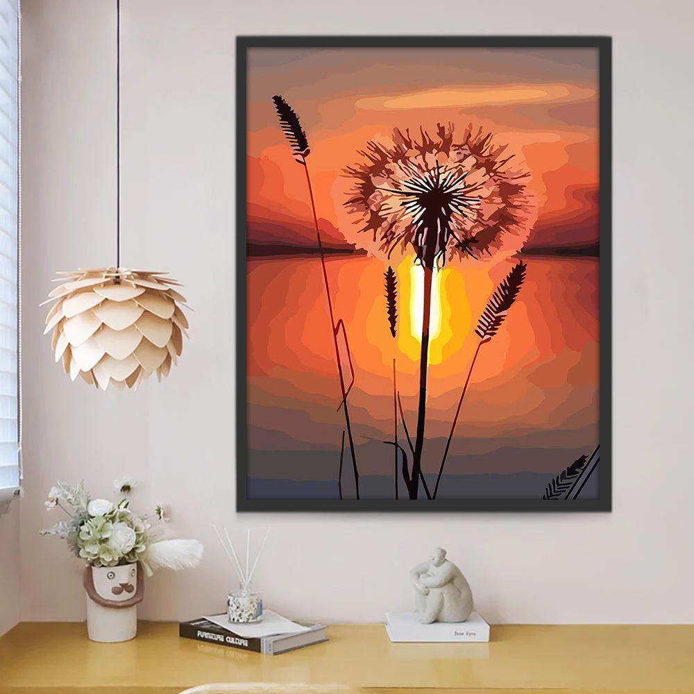Paardenbloem en Kornoelje bij Zonsondergang Schilderen op Nummers