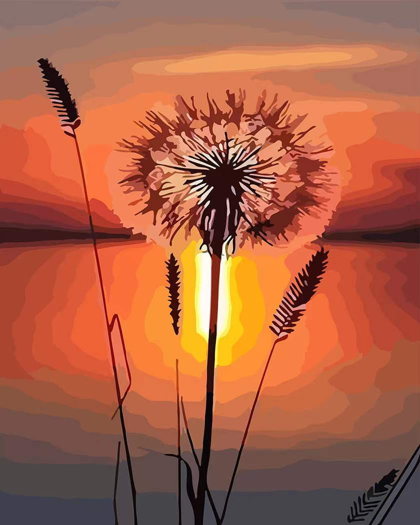 Paardenbloem en Kornoelje bij Zonsondergang Schilderen op Nummers