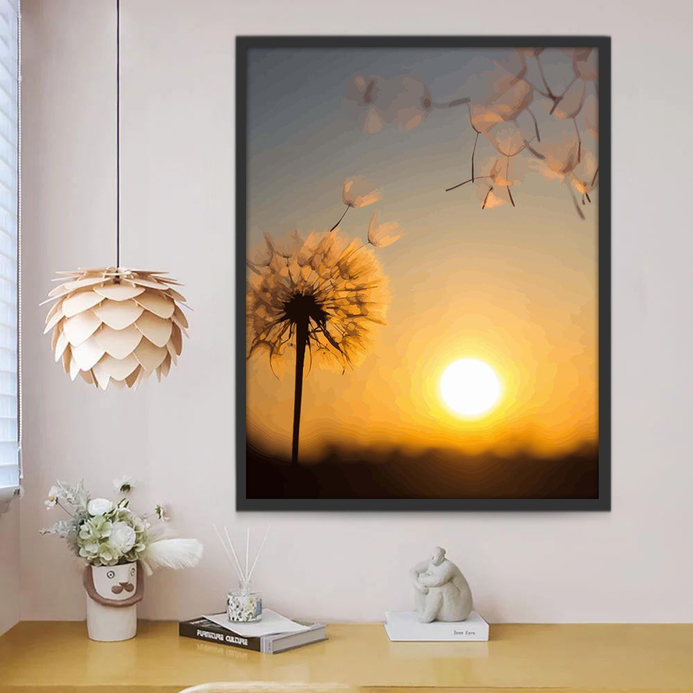 Paardenbloem in de Wind bij Zonsondergang Schilderen op Nummers