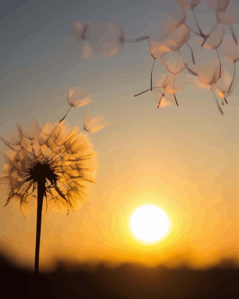 Paardenbloem in de Wind bij Zonsondergang Schilderen op Nummers