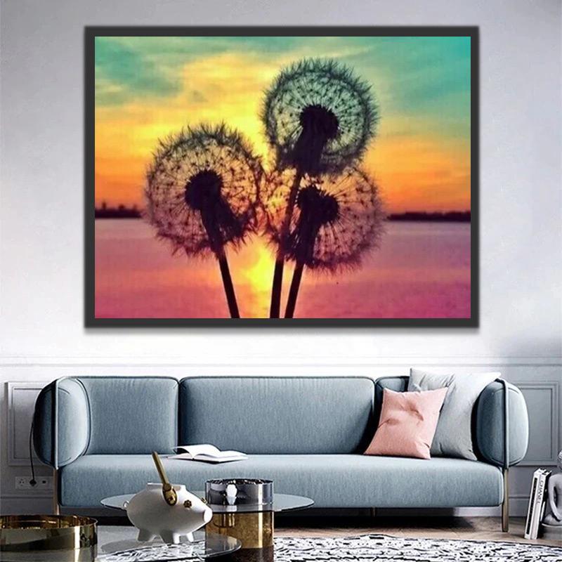 Paardenbloemen onder de Kleurrijke Zonsondergang Schilderen op Nummers