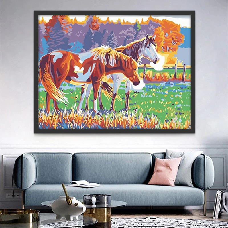Paardenpaar in de Wei Schilderen op Nummers
