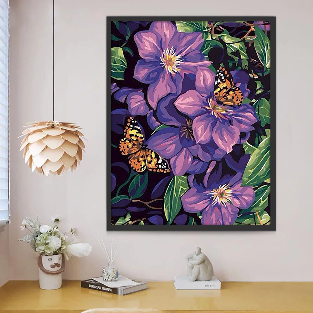 Paarse Bloemen en Kleurrijke Vlinders Schilderen op Nummers