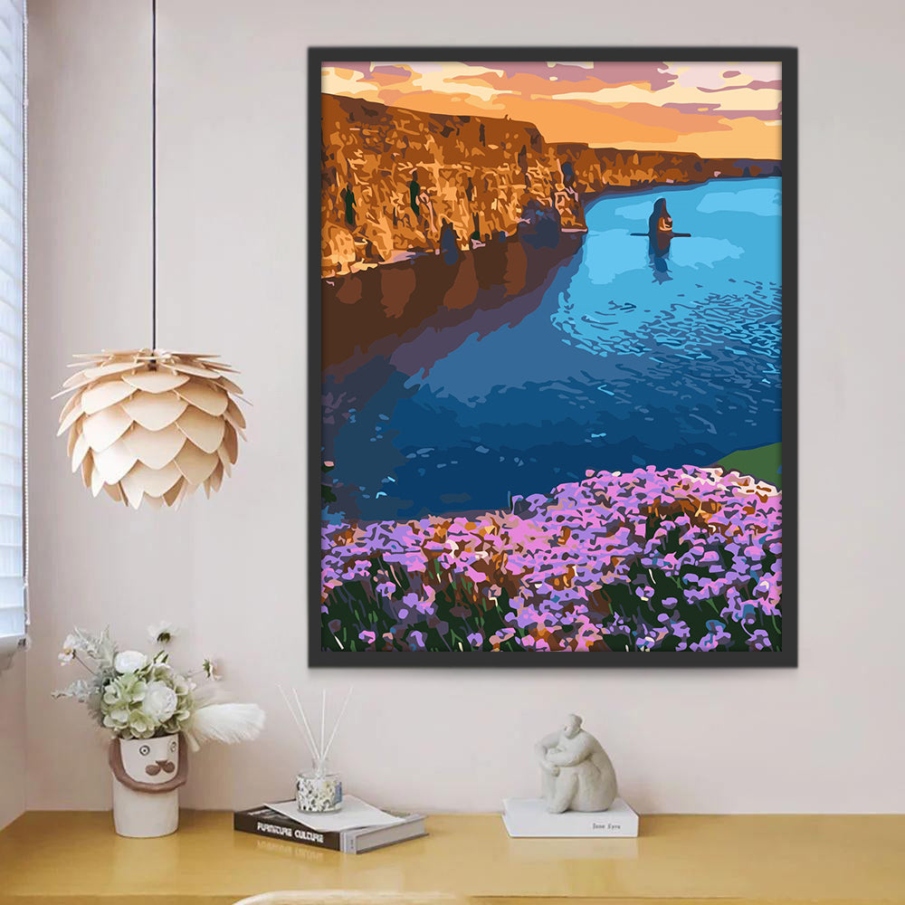 Paarse Bloemen en Rivier Schilderen op Nummers