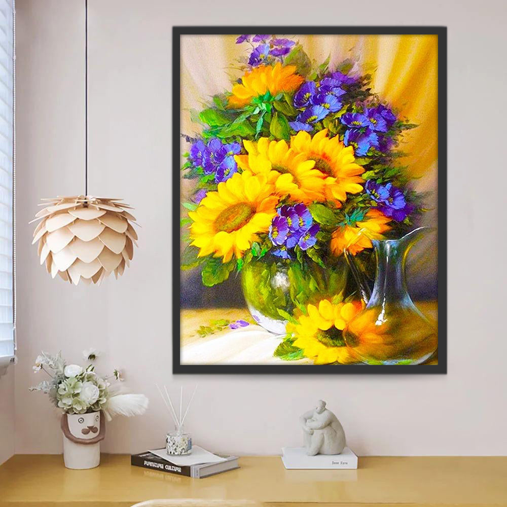 Paarse Bloemen en Zonnebloemen Schilderen op Nummers