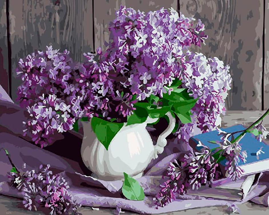Paarse Bloemen in Een Witte Vaas Schilderen op Nummers