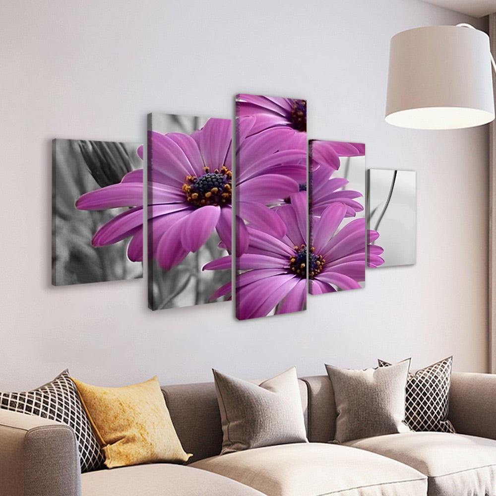 Paarse Chrysanten 5 Platen Schilderen op Nummers