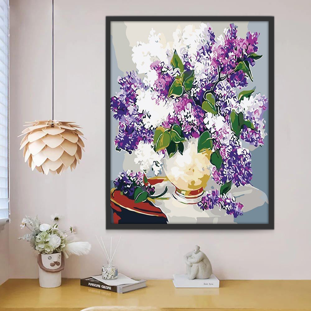 Paarse en Witte Bloemen op Tafel Schilderen op Nummers