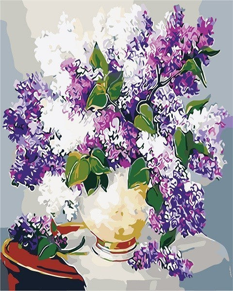 Paarse en Witte Bloemen op Tafel Schilderen op Nummers