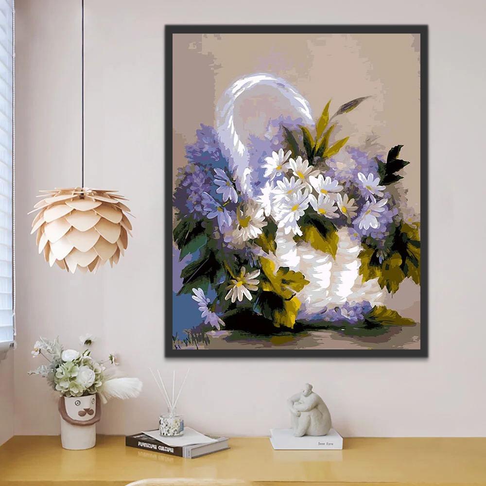 Paarse en Witte Chrysanten Schilderen op Nummers