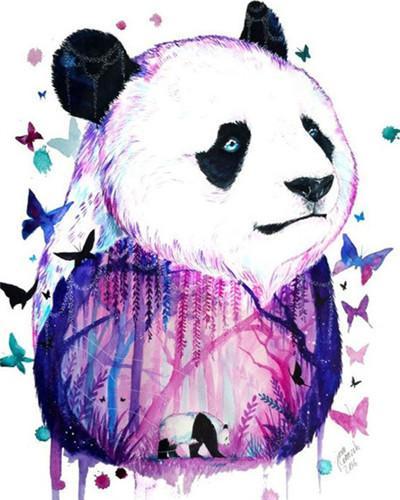 Paarse Panda en Vlinders Schilderen op Nummers