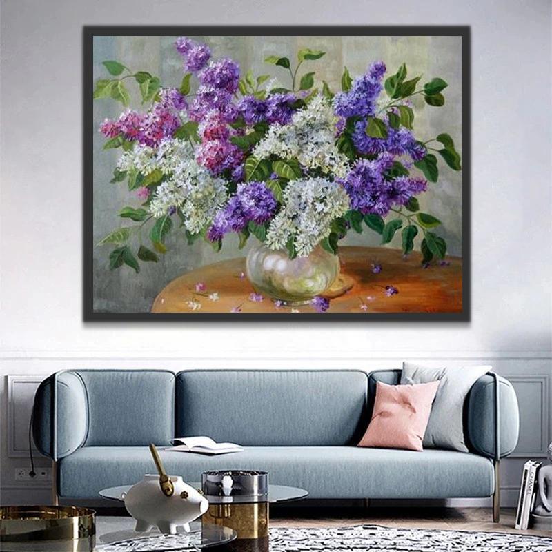 Paarse, Rode en Witte Bloemen Schilderen op Nummers