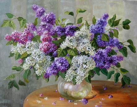 Paarse, Rode en Witte Bloemen Schilderen op Nummers