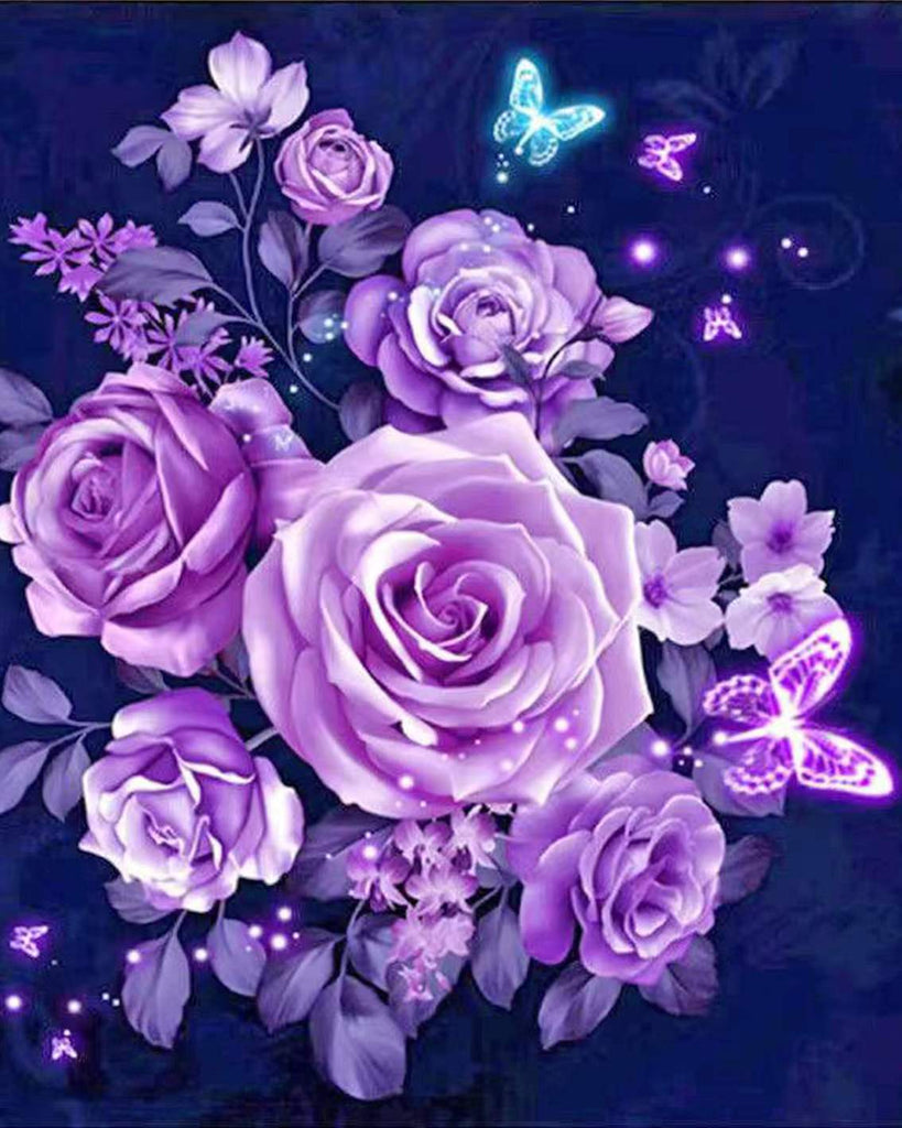 Paarse Rozen en Blauwe Vlinder Schilderen op Nummers
