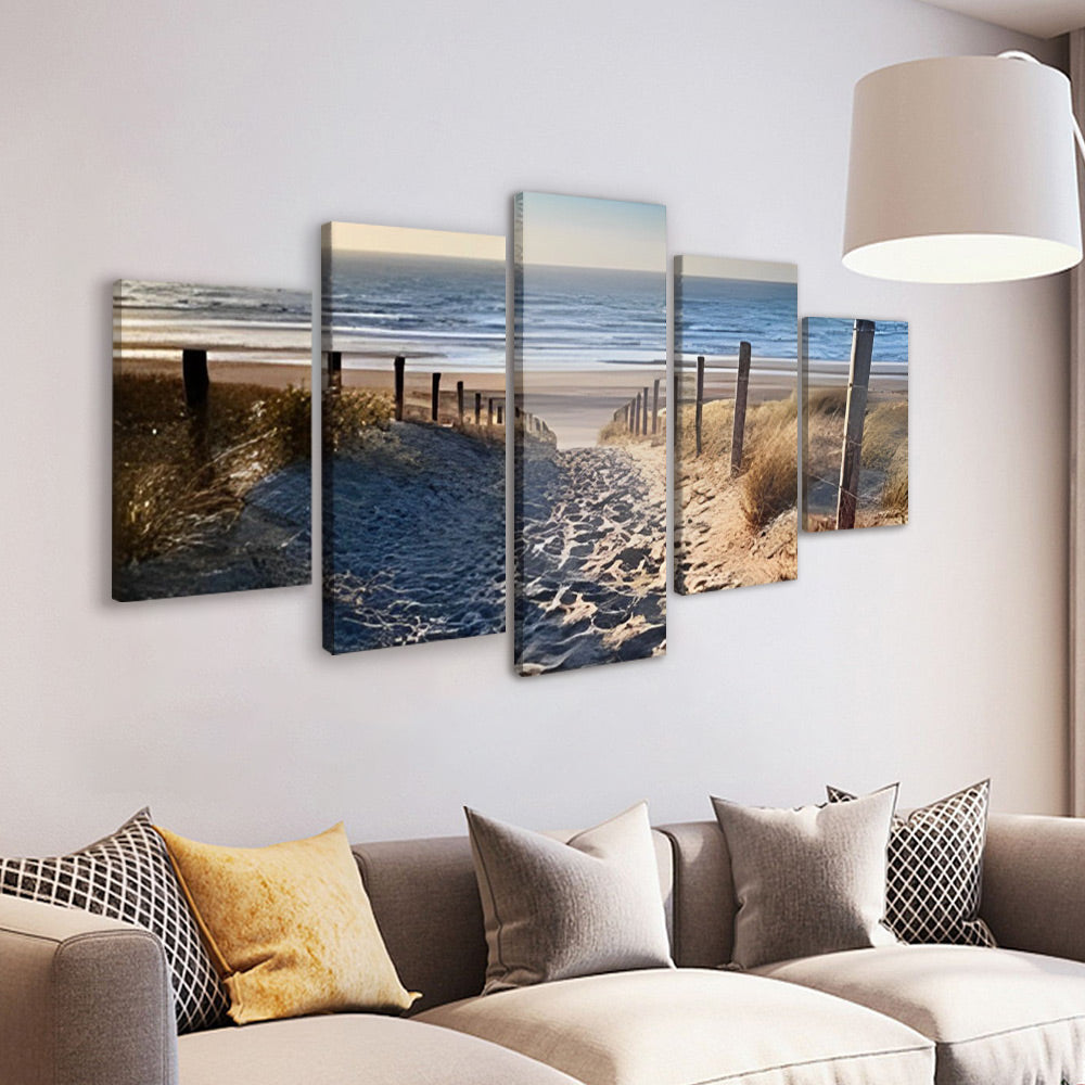 Pad in het Zandstrand aan Zee 5 Platen Schilderen op Nummers