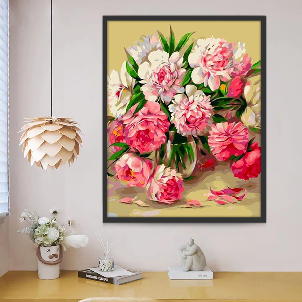 Paeonia in een Heldere Glazen Vaas Schilderen op Nummers