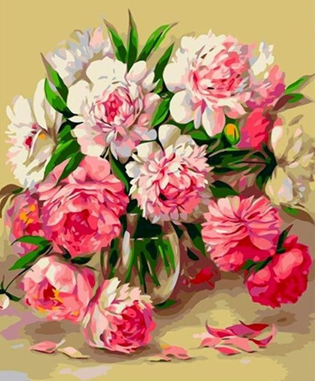 Paeonia in een Heldere Glazen Vaas Schilderen op Nummers