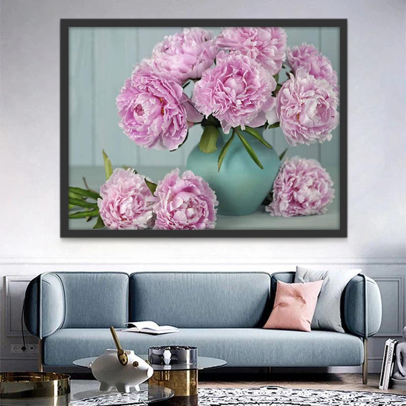 Paeonia in een lichtgroene vaas Schilderen op Nummers