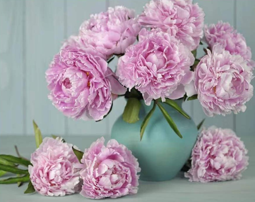 Paeonia in een lichtgroene vaas Schilderen op Nummers