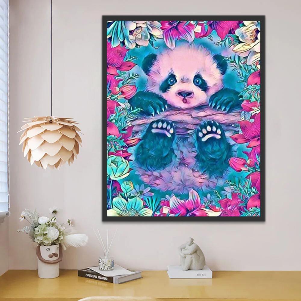 Panda en Bloemen Schilderen op Nummers
