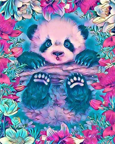 Panda en Bloemen Schilderen op Nummers
