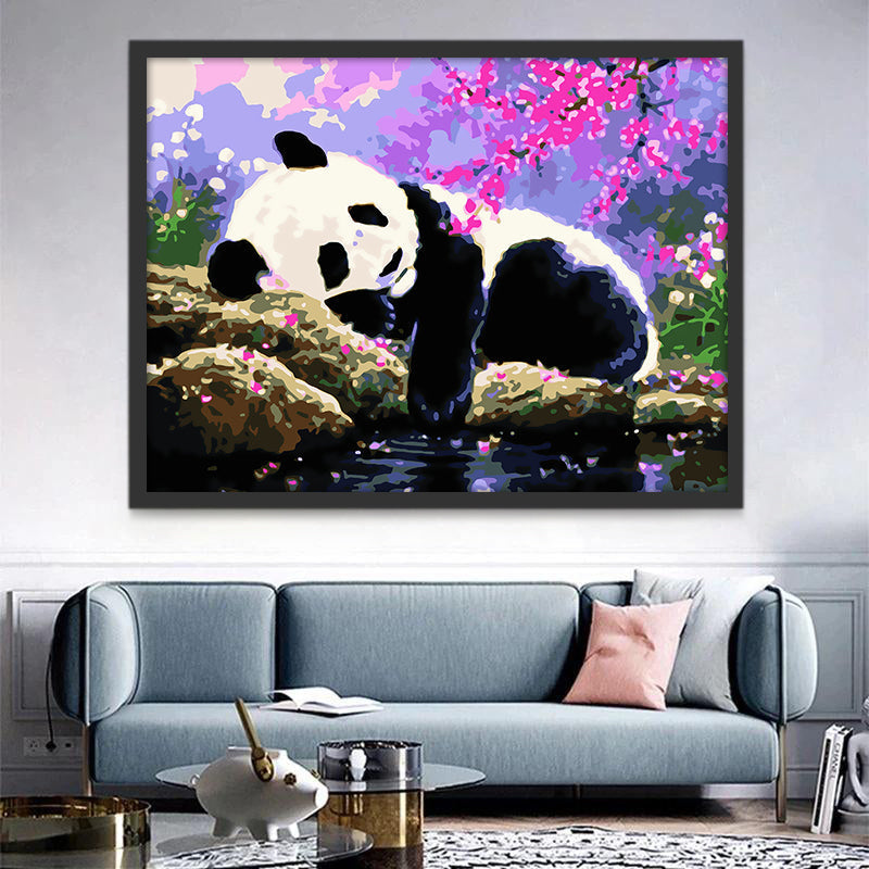 Panda en Roze Bloemblaadjes Schilderen op Nummers