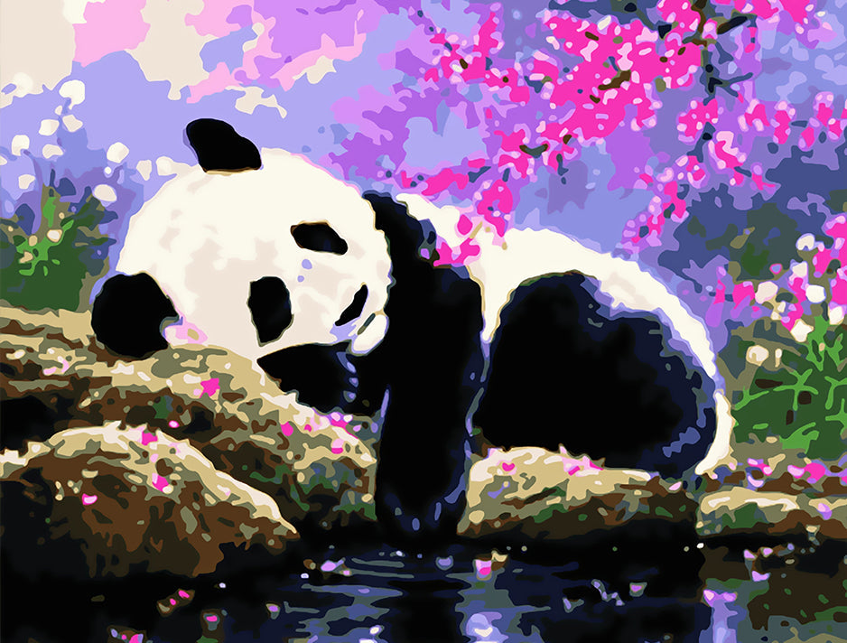 Panda en Roze Bloemblaadjes Schilderen op Nummers
