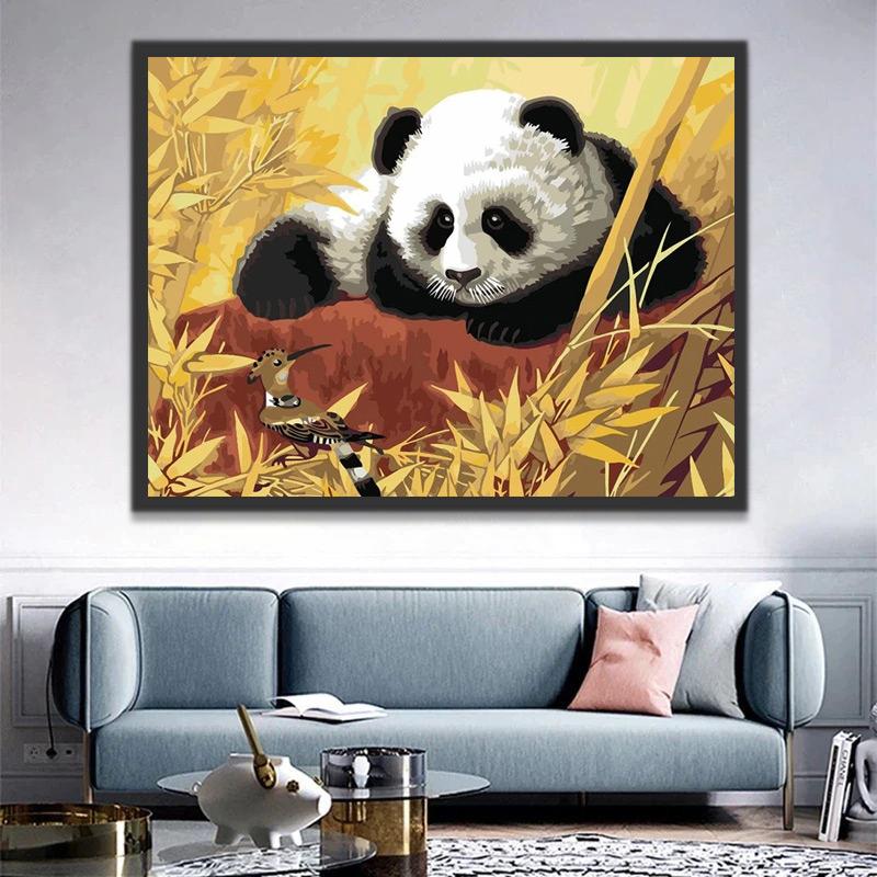 Panda en Vogel in Herfst Schilderen op Nummers