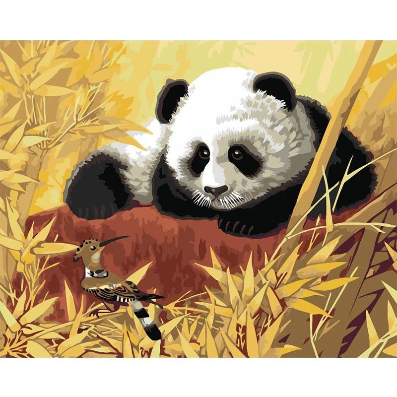 Panda en Vogel in Herfst Schilderen op Nummers