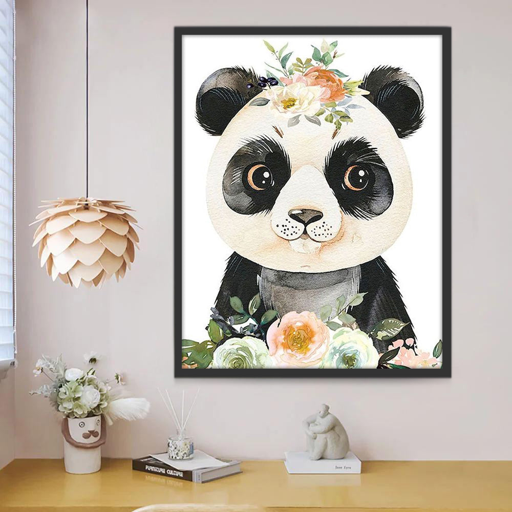 Panda met Bloemen Schilderen op Nummers