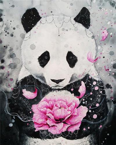 Panda met Roze Bloem Schilderen op Nummers