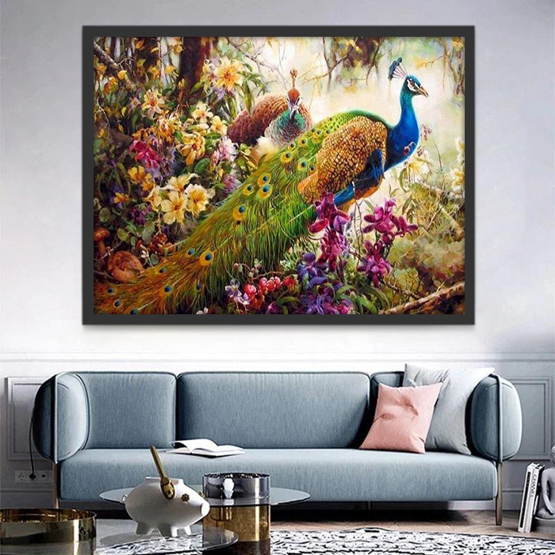 Pauw en Bloemen Schilderen op Nummers