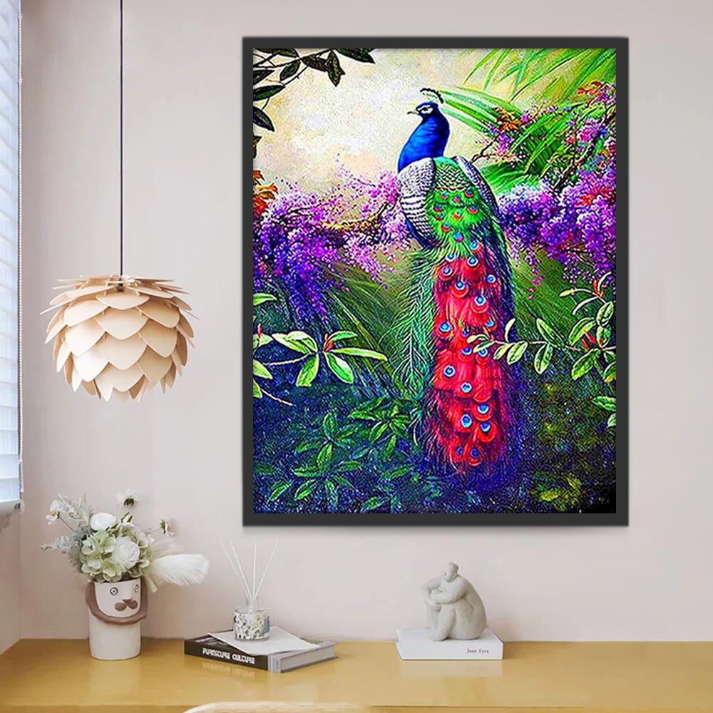 Pauw en Paarse Bloemen Schilderen op Nummers