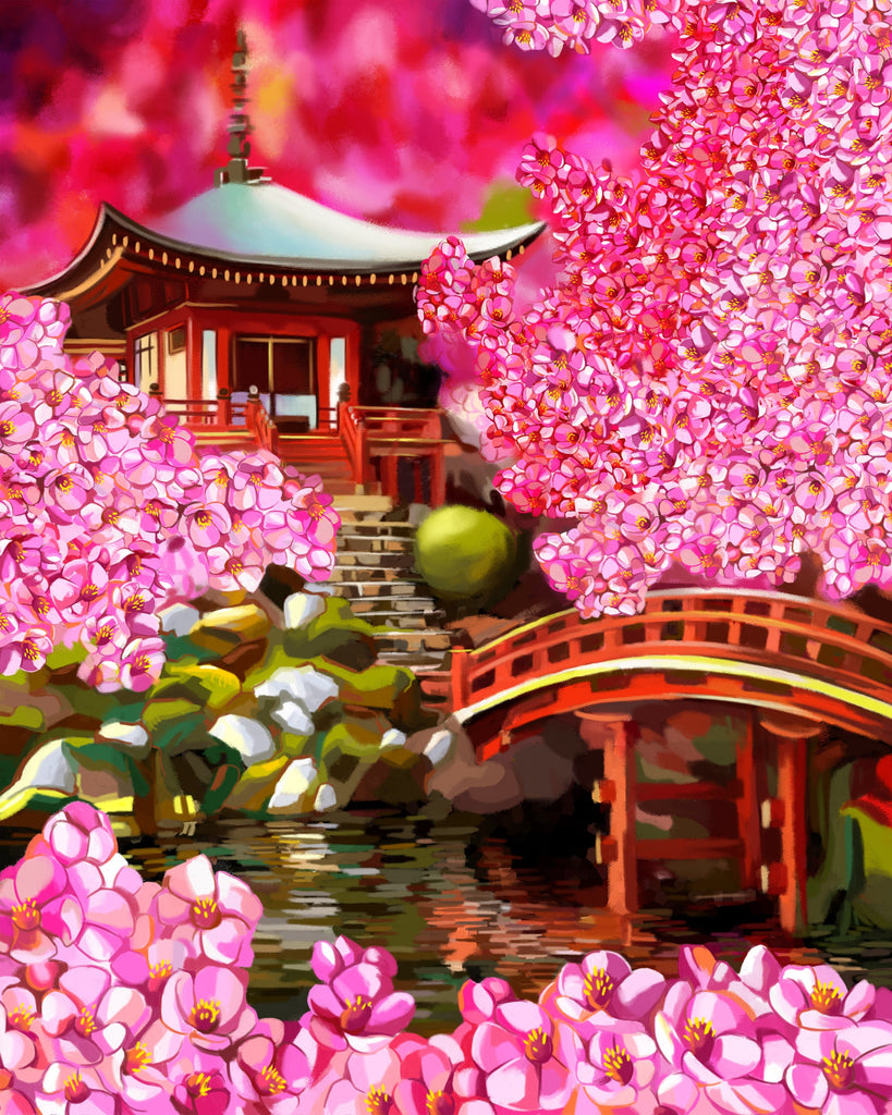 Paviljoen en bloemen Schilderen op Nummers