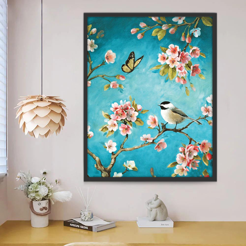 Perzikbloesem Vlinder Vogel Schilderen op Nummers