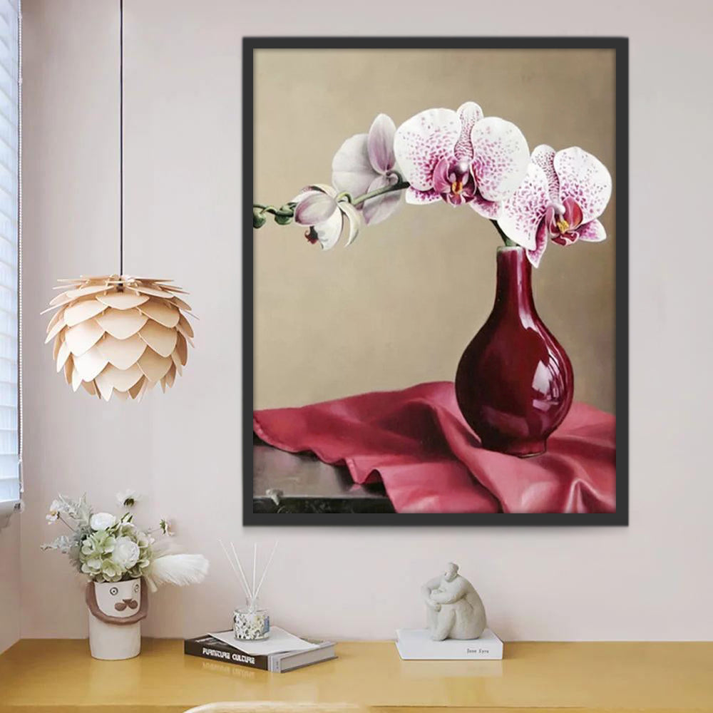 Phalaenopsis in een rode vaas Schilderen op Nummers