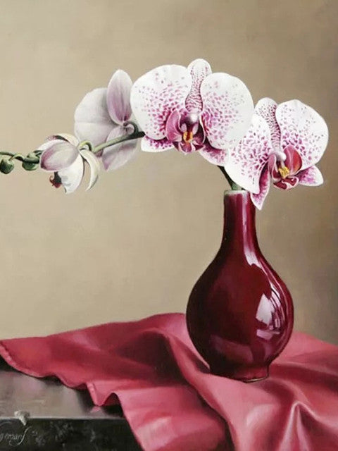 Phalaenopsis in een rode vaas Schilderen op Nummers