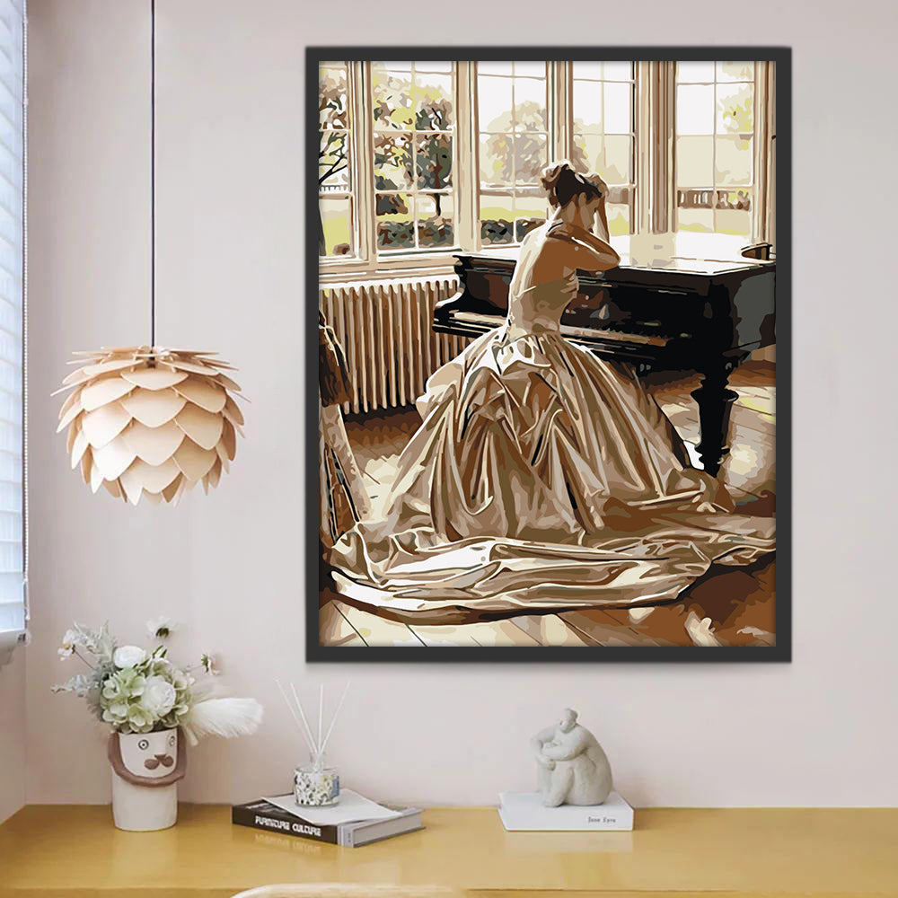 Piano en de Vrouw in Avondjurk Schilderen op Nummers
