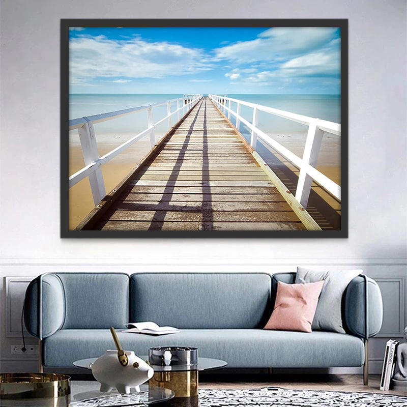Pier en Zee onder Blauwe Hemel Schilderen op Nummers