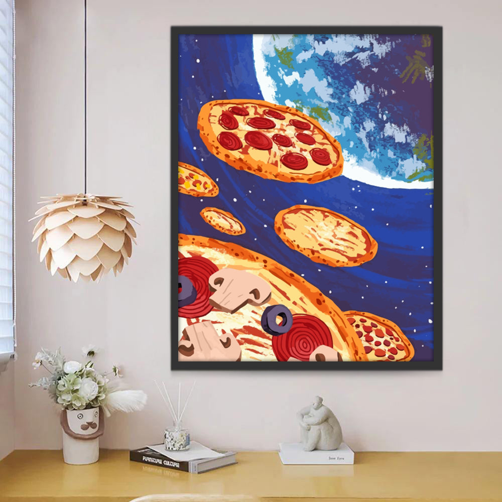 Pizza's Drijvend in de Ruimte Schilderen op Nummers